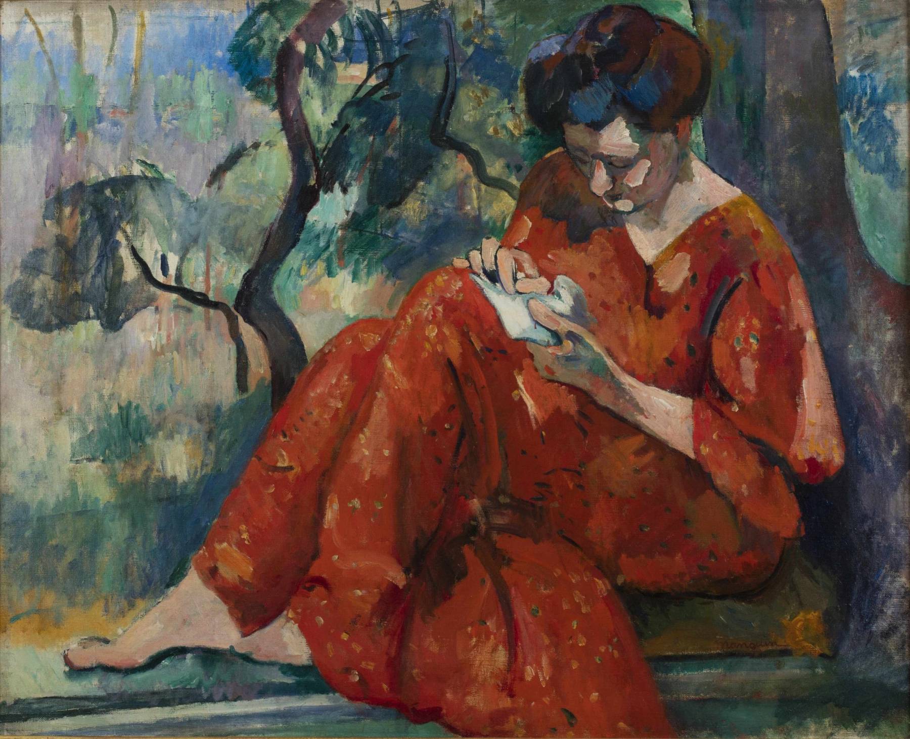 Henri Manguin, La Couseuse à la robe rouge, Jeanne