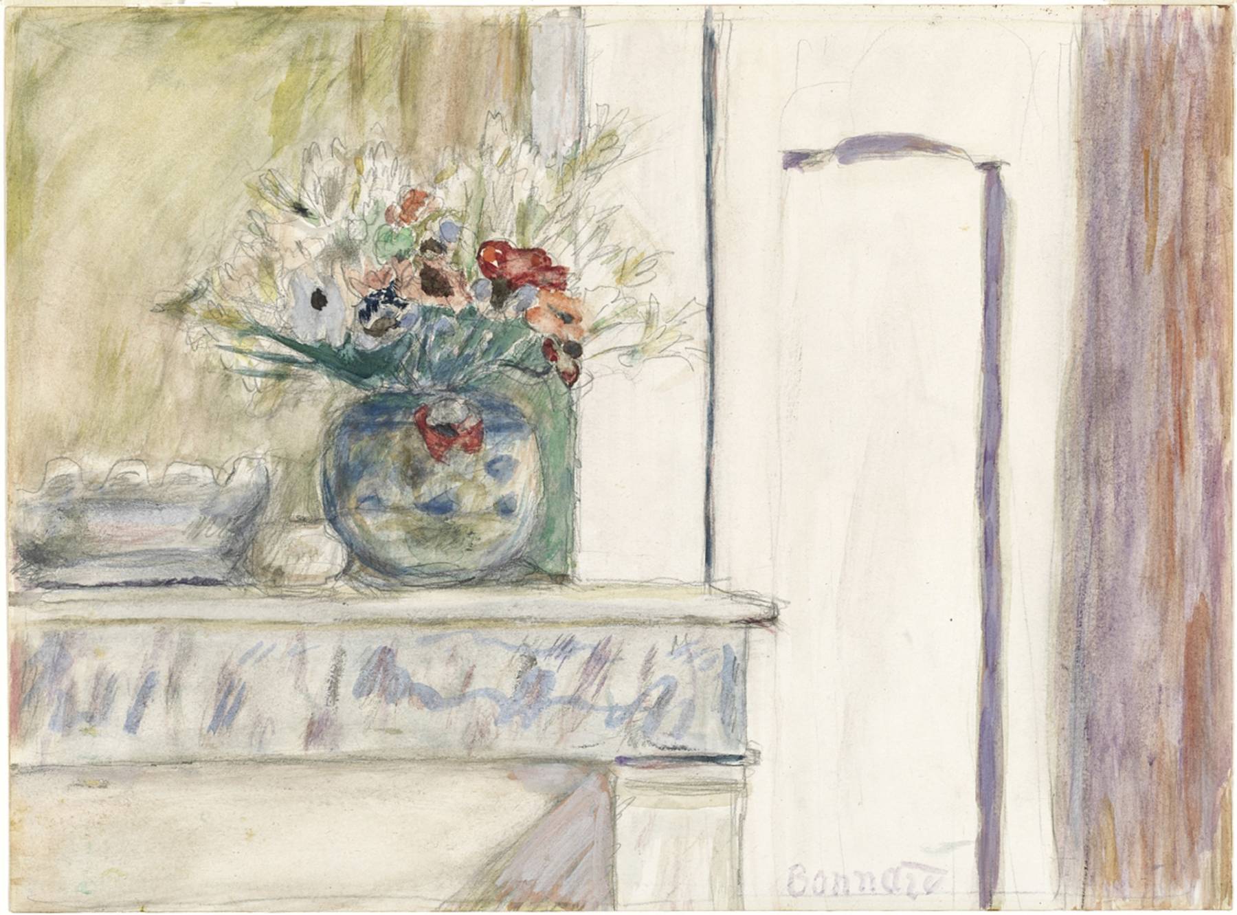 Pierre Bonnard, Vase de fleurs sur un coin de cheminée