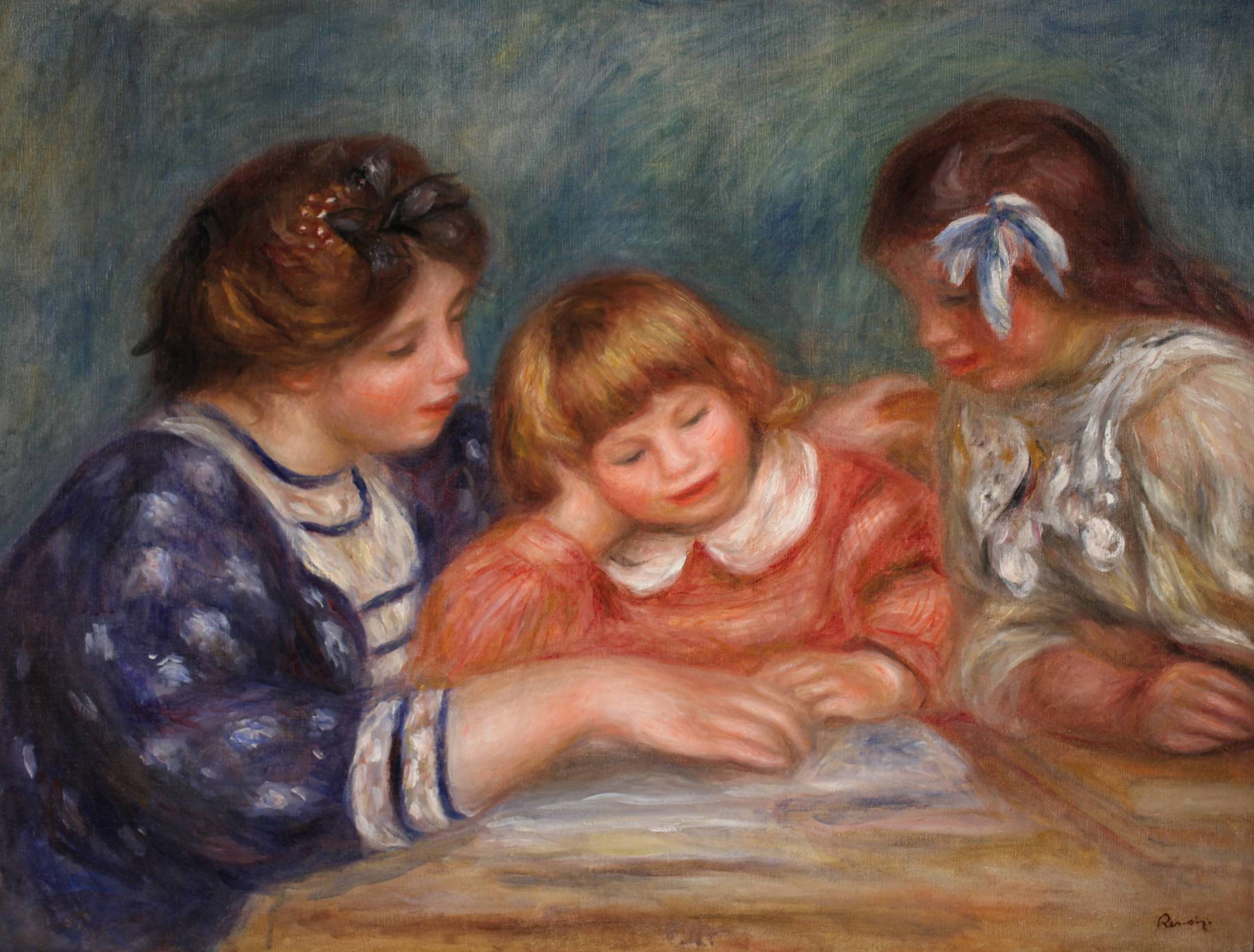 Auguste Renoir (1841-1919) La Leçon (Bielle, l’institutrice et Claude Renoir lisant), vers 1906 Huile sur toile, 65,5 × 85,5 cm Collection David et Ezra Nahmad © Collection David et Ezra Nahmad