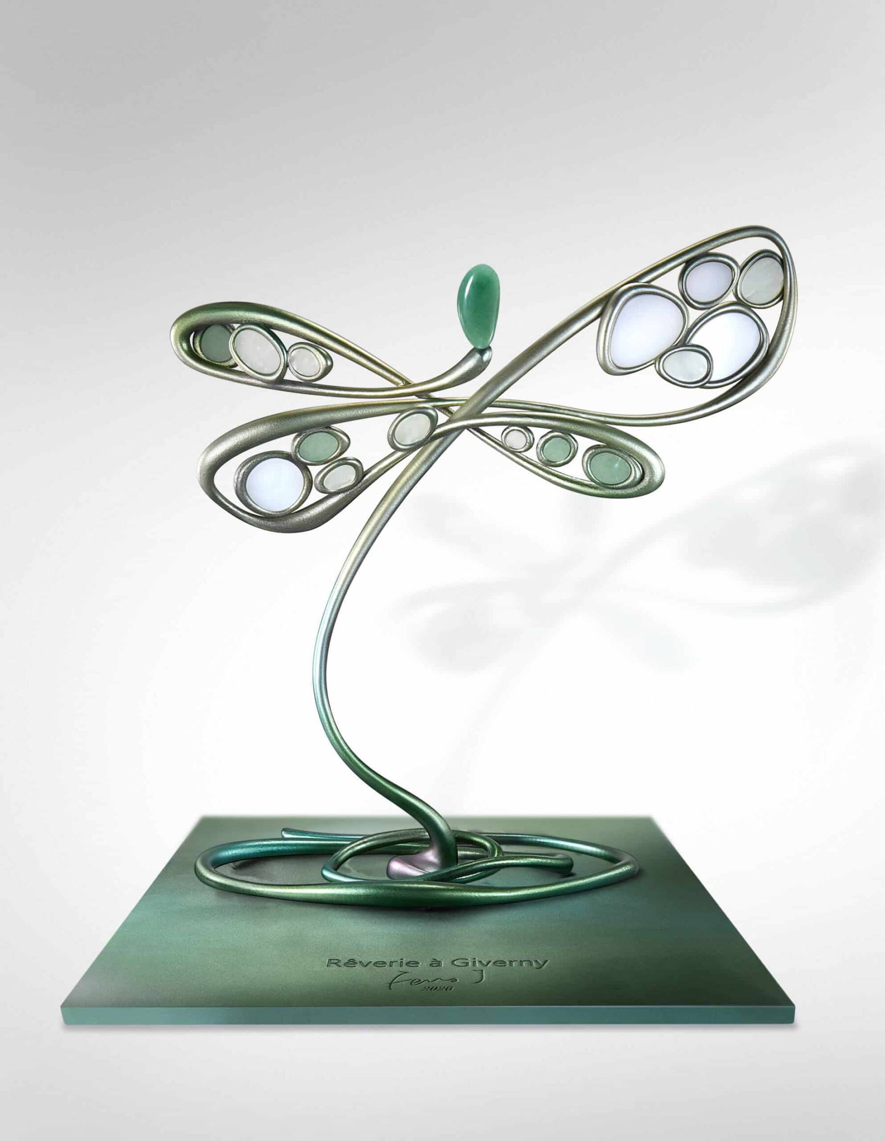 Feng J - Rêverie à Giverny (2027) - Painted titanium, Chalcedony, Serpentine Jade, Aventurine, Height 53 cm; Width 45 cm; Depth 23 cm © Feng J © Zoey.L
